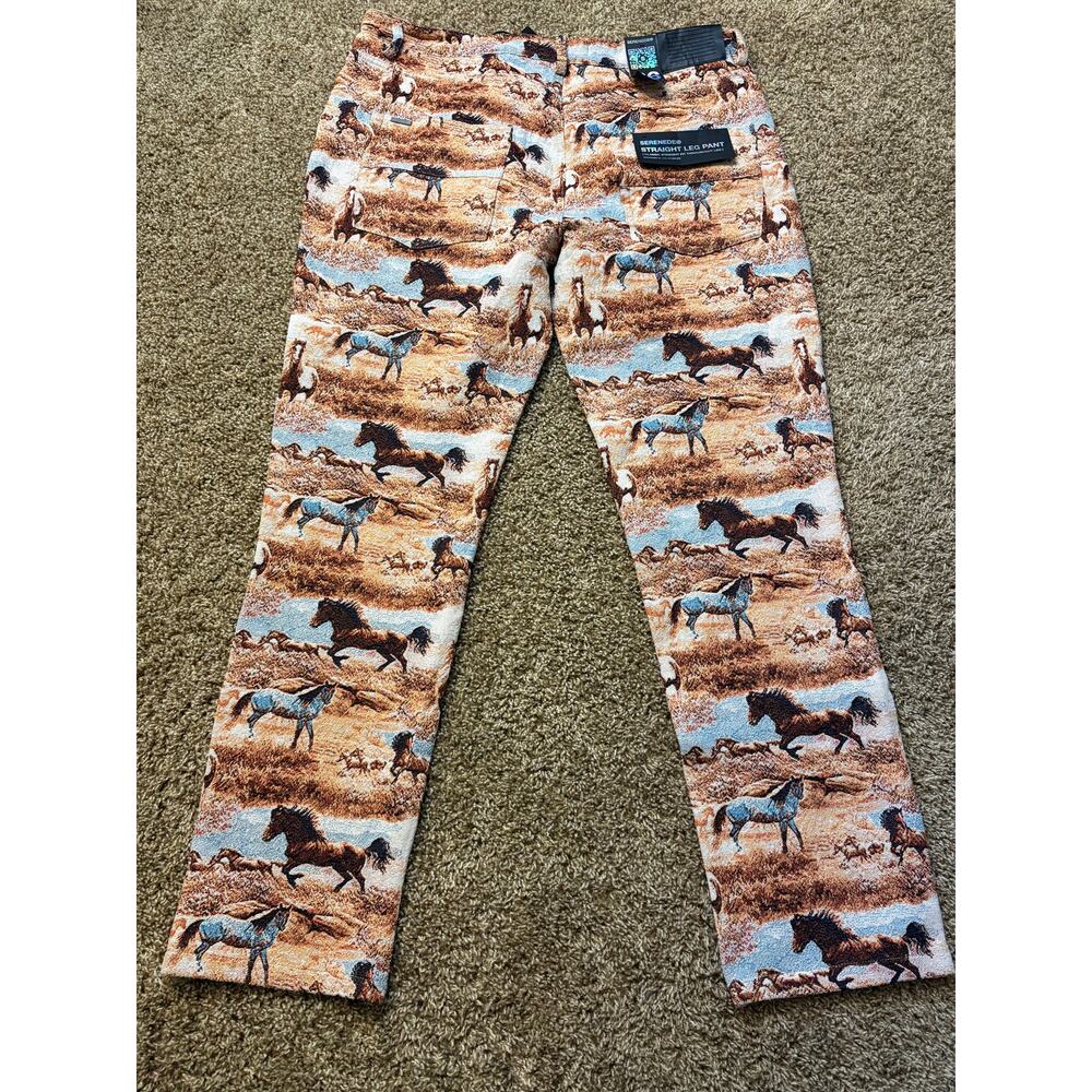 NWT Y2K Serenede Straight Leg Pants Horse Tapestry Print Mens Size 36